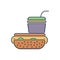 Color illustration icon for Fast Food, restaurant and unhealthy