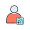 Color illustration icon for Follow feed, rss and blog