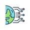 Color illustration icon for Global Data, network and connect