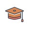 Color illustration icon for Graduation Cap, achievement and academic