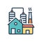 Color illustration icon for industry, smokestack and nuclear plant