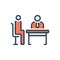 Color illustration icon for interview, catechize and interpellate