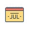 Color illustration icon for Jul, calendar and monthly