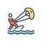 Color illustration icon for Kitesurf, acrobatic and adventure