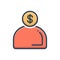 Color illustration icon for Money oriented, man and investor