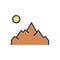 Color illustration icon for Mountain, sun and location