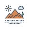 Color illustration icon for Mountainview, mountain and sun