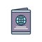Color illustration icon for Passport, immigration and document