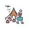 Color illustration icon for refugee, luggage and displacement