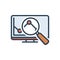 Color illustration icon for Research, investigation and checkout