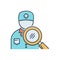 Color illustration icon for Search doctor, professional and paramedic