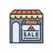 Color illustration icon for Sell, market and marketplace