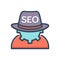 Color illustration icon for Seo Blackhat, cogwheel and development