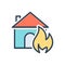 Color illustration icon for Suddenly, abruptly and house