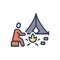 Color illustration icon for Survivor, traveler and tent