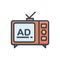 Color illustration icon for Television Ads, advertisement and marketing