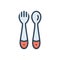 Color illustration icon for training spoon & fork, cuisine and baby