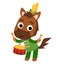 Color illustration for kids, cartoon cute character Horse drummer parade