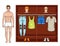 Color  illustration of a male modern wardrobe for the summer.