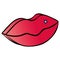 Color illustration of voluminous plump lips. Air kiss. Decoration in the form of a star. Idea for stickers, stickers. Vector.