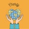 Color image background hands with floating earth globe world in heart shape charity symbol