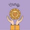 Color image background hands with floating golden coin with heart shape inside charity symbol