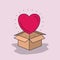 Color image background heart coming out of cardboard box