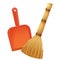 Color image of broom with dustpan on white background. Tools for cleaning and housework. Vector illustration