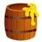 Color image of cartoon barrel of honey on white background. Vector illustration