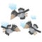 Color image of cartoon flock of crows in the sky on white background. Birds. Vector illustration for kids