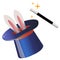 Color image of cartoon hat with magic wand on white background. Circus. Vector illustration for kids