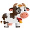 Color image of cartoon spotted cow with bell on white background. Farm animals. Vector illustration for kids