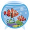 Color image of clown fishes in an aquarium on white background. Pets. Vector illustration for kids