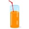 Color image of glass of orange juice with a straw on white background. Food and meals. Vector illustration