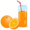 Color image of glass of orange juice with a straw on white background. Food and meals. Vector illustration