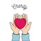 Color image hands holding in palms a heart charity symbol