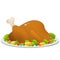 Color image of holiday platter of fried chicken or turkey on white background. Food and meals. Kitchen and cooking. Vector