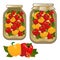 Color image of jar of pickled peppers. Vegetables. Pickles. Food and cooking. Vector illustration set