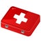 Color image of red medicine chest or first aid kit on white background. Health and medical. Vector illustration