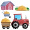 Color images of cartoon tractor and barn with hay on white background. Farm. Vector illustration set for kids