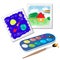 Color images of kids drawings with watercolor paint and brush on white background. Vector illustration set for children