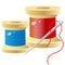 Color images of spools of thread with needle on a white background. Set for sewing. Vector illustration for handcraft