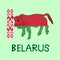 Color Imitation of Belarus Flag with European Bison, National Animal