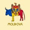 Color Imitation of Moldova Flag with Aurochs, National Animal