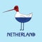 Color Imitation of Netherland Flag with Black-Tailed Godwit, National Animal