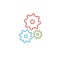 Color isolated outline icon of three cogwheels on white background. Line icon of gear wheel. Settings icon