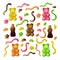 Color k jelly bear cola set on white background. Vector design Isolated illustration. Liquid sweet set.