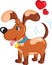 Color kawaii drawing of a little dog, with hearts over his head, for children`s book or Valentine`s Day card