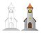 Color in and line drawing church with bell vector