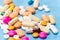 Color medicament pills spilled capsules